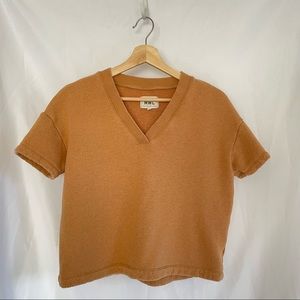 Madewell Better Terry Short Sleeve V-Neck Sweatshirt Top Camel Color Size S